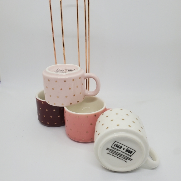 Coco + Lola Stackable Espresso Cup Set Gold Stars Pink Palette with holder - Picture 2 of 6